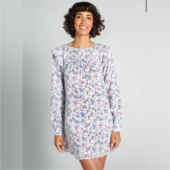 Modcloth Ditsy Floral Long Flutter Sleeves Prairie Sheath Dress Sz Medium - Picture 3 of 11